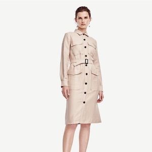 Ann Taylor Gorgeous Belted Linen Safari Dress Sand Beige Tan S